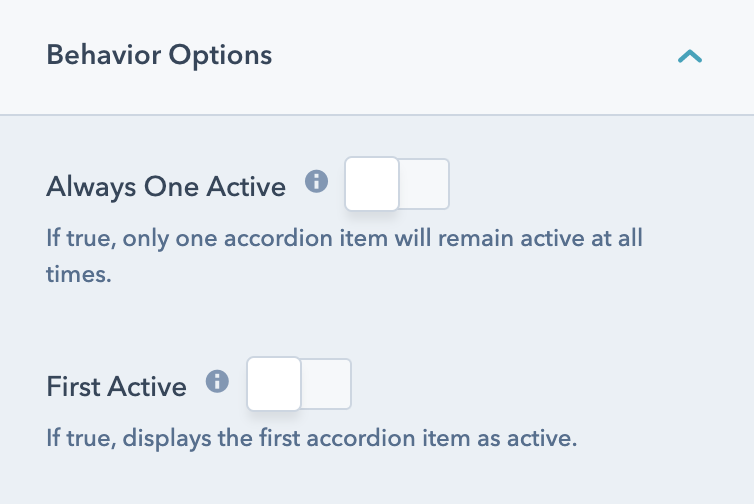 Behavior options for the accordion module controlling display of active items