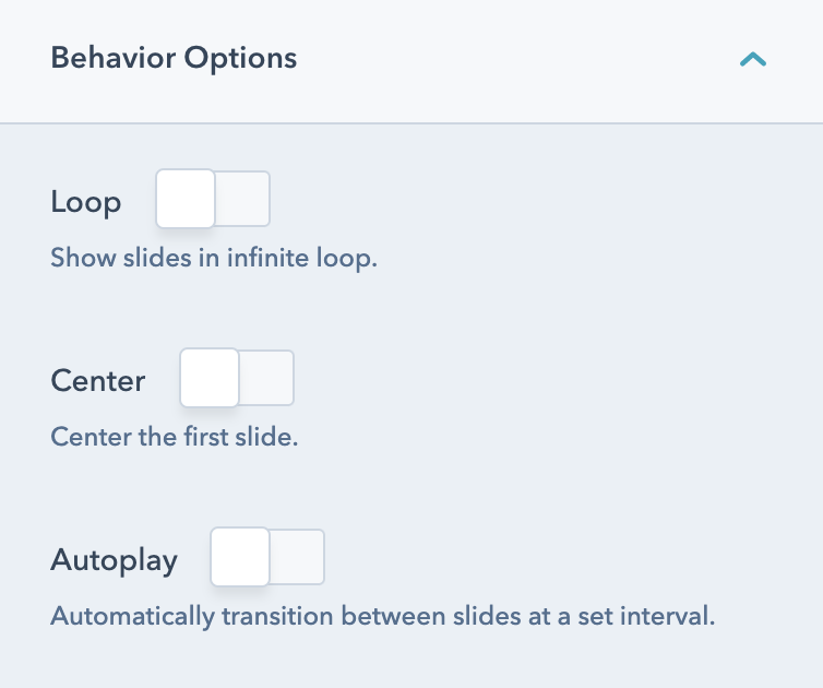 Blog slider behavior options to loop, center, and autoplay slides