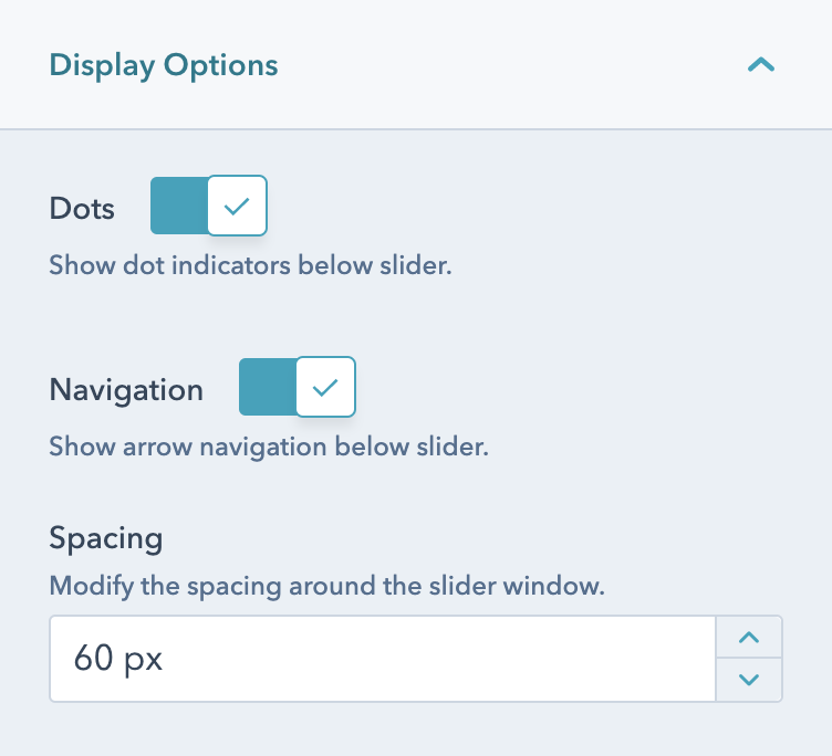 Blog slider display options for navigation and spacing