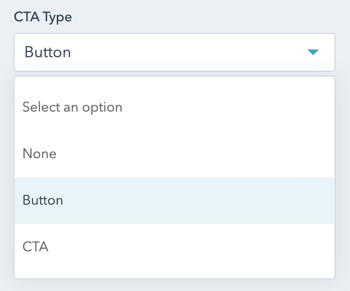 Filter block CTAs can be regular buttons with link options or HubSpot CTAs