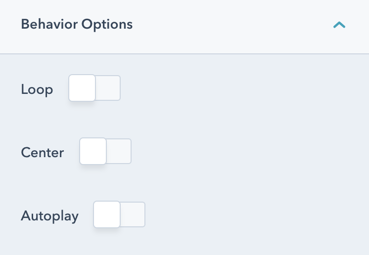 Slider behavior options for looping, centering, and autoplaying slides.