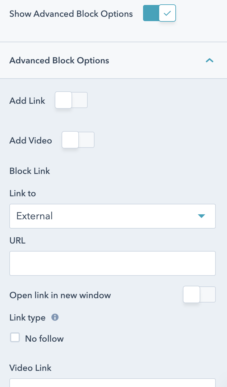 Advanced block options for each block in the slider.