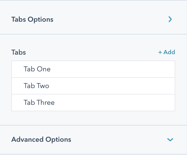 View of tabs module in the page editor.