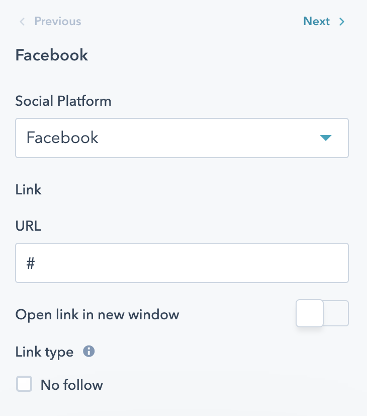 Options for each social link in the team member module.