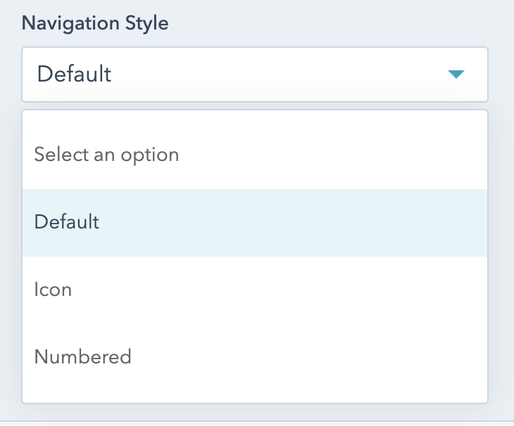 Dropdown of display styles including default, icon, and numbered.